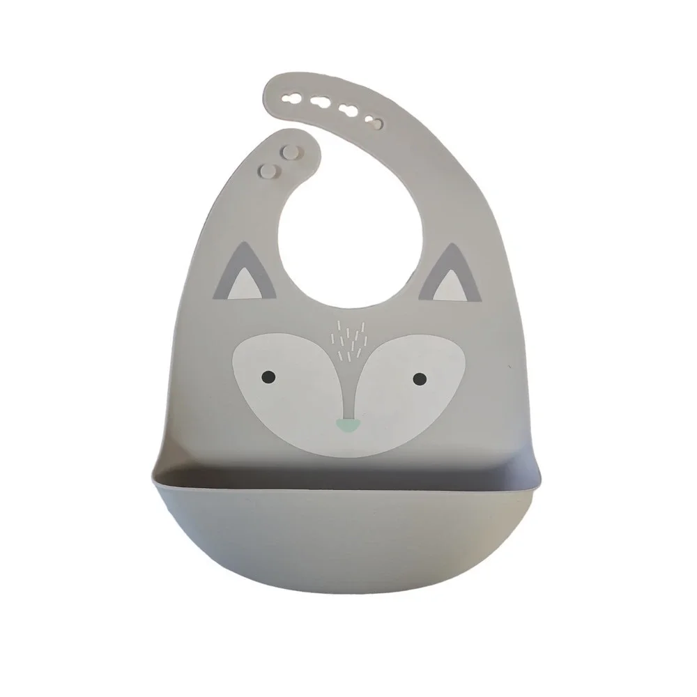 Cloud Island Little Treasure Bibs Unisex OS Gray Silicone Baby Bear Fox 3 Pack